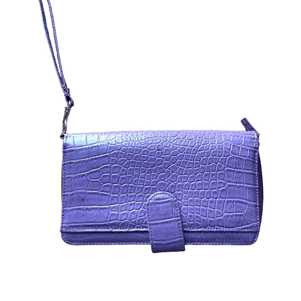 Purple croc embossed faux leather wristlet wallet
